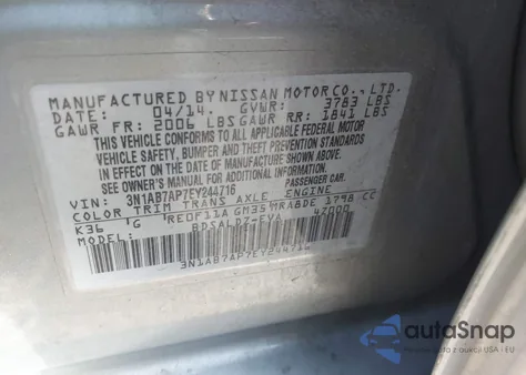 2014 Nissan Sentra Fe+ S/Fe+ Sv/S/Sl/Sr/Sv from USA, damaged, VIN 3N1AB7AP7EY244716